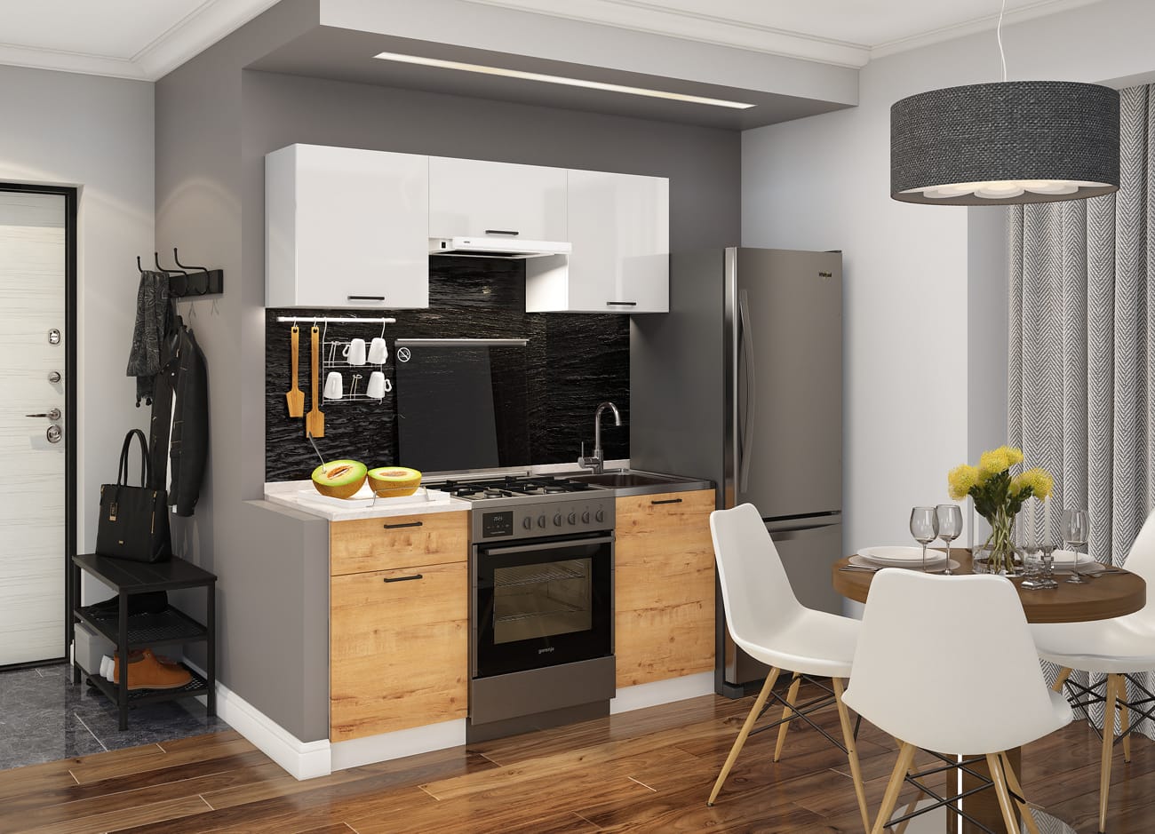 ДУСЯ-2 (корпус:белый/фасад:дуб бунратти/белый бриллиант/столешница антарес) - фото 1