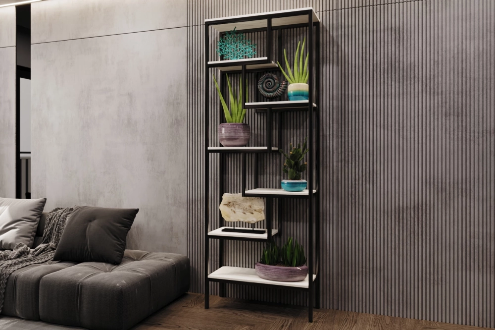 Фото СТЕЛЛАЖ (АРТ. СЛ003.0) (800*300*2120ММ) (МЕТАЛЛ Черный Муар/ЛДСП Дуб Крафт белый (0009/0159)) - вид 3