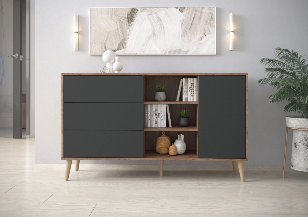 Фото ТУМБА КОМБИНИРОВАННАЯ (АРТ. 6-56003) 1350Х384Х792ММ (Дуб Крафт Табачный /  Графит) - вид 4