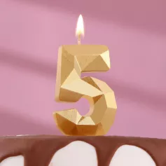 Свеча в торт «Алмаз» цифра 5 золотая 9472307
