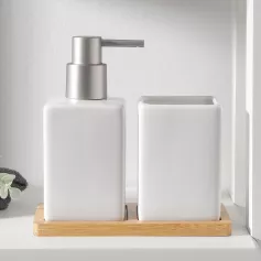 Набор для ванной Square 2 предмета (дозатор для мыла, стакан, подставка), цвет белый 7500323