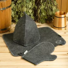 Набор для бани серый 3 предмета (шапка, варежка, коврик) 6881840