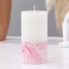 Свеча интерьерная бело-розовая с бетоном 5х10 см 5365036
