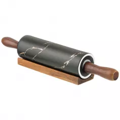 Скалка с деревянными ручками на подставке колл. "Золотой мрамор", Black 40,6*6,5*6,5 см (арт.412-108)