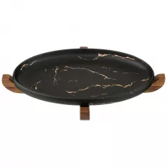 Блюдо для сервировки на деревянной подставке колл. "Золотой мрамор" black 30,8*18,7*3 см (арт. 412-127)