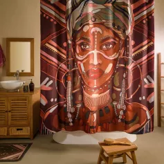 Штора для ванной комнаты 180х200 см тканевая Ethnic, цвет коричневый/красный