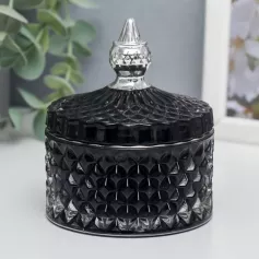 Шкатулка стекло "Ромбы и купол" чёрный с серебром 11х8,5х8,5 см 7373262