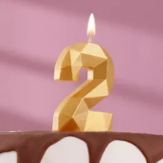 Свеча в торт «Алмаз» цифра 2 золотая 9472304
