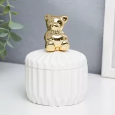 Шкатулка керамика "Золотой медвежонок" 11,5х8,2х8,2 см, белый рельеф 7322260