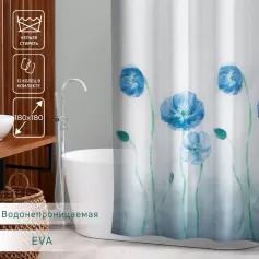 Штора для ванной "Синие маки" 180х180 см, EVA 3096010