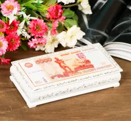Шкатулка - купюрница «5000 рублей», белая, 8,5×17 см, лаковая миниатюра 3696418