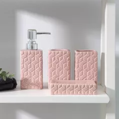 Набор для ванной "Звезды" 4 предмета (мыльница, дозатор для мыла, 2 стакана), розовый 4503522