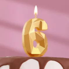 Свеча в торт «Алмаз» цифра 6 золотая 9472308